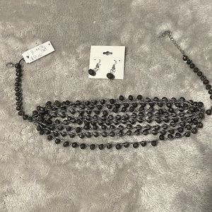 NEW Grey multi strand beaded necklace & earring set